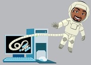 spaceman floating out of computer