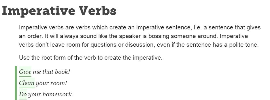 Imperative verbs
